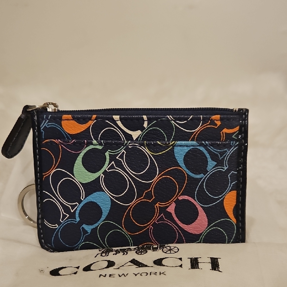 NWOT.Coach Cardholder Key Ring/ Cardholder With Rainbow Cs Pattern. With Dustbag
